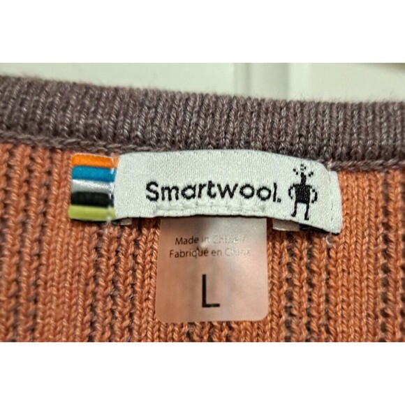 Smartwool Woman's Size L Orange/Gray V-Neck Long Sleeve Sweater Ribbed Stretch - Picture 8 of 11